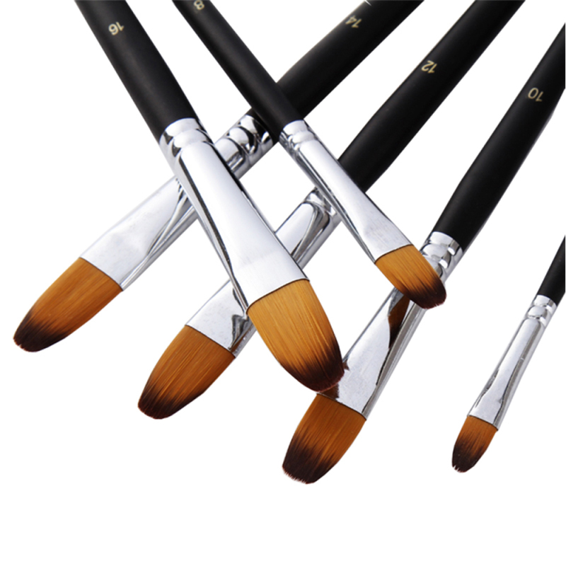 Set Aus 9 Professionellen Künstlerpinseln, Lange Schwarze Holzgriffe, Nylonborsten, Katzenzungenspitze, Für Acryl-, Öl-, Aquarell- Und Gouachemalerei.