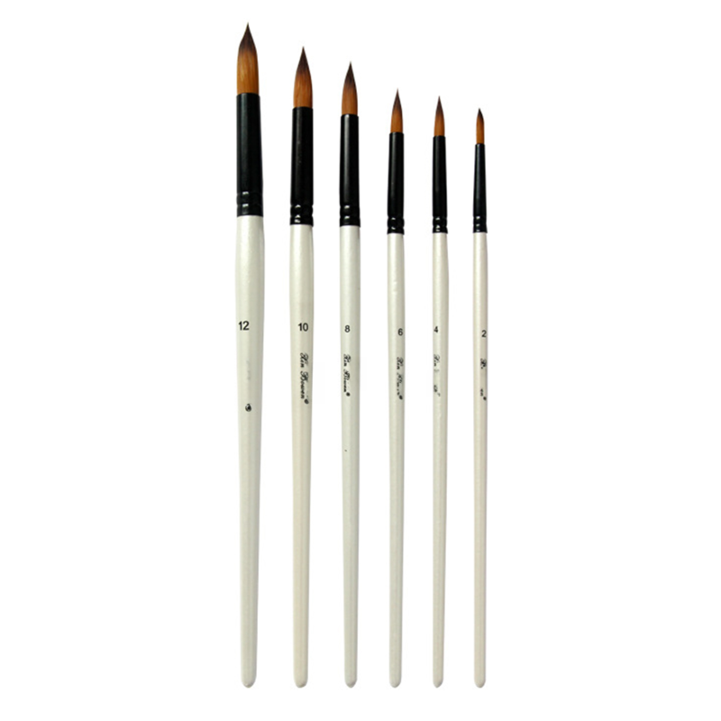 Set Mit 6 Runden Nylonpinseln, Perlmuttweiß, Für Acryl-, Öl- Und Aquarellmalerei.