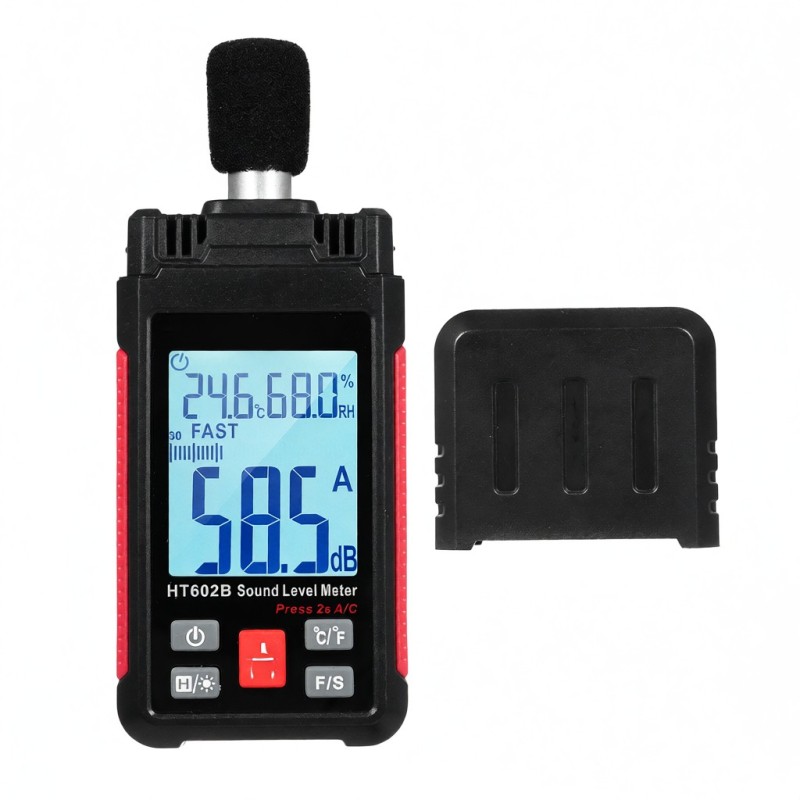 Habotest Ht602b Tragbares Digitales Schallpegelmessgerät Spl 30–130 Db Mit Temperatur- Und Feuchtigkeitsmessung, Max/min-datenhaltefunktion, Hintergrundbeleuchtetem Lcd-display Und Automatischer Absch