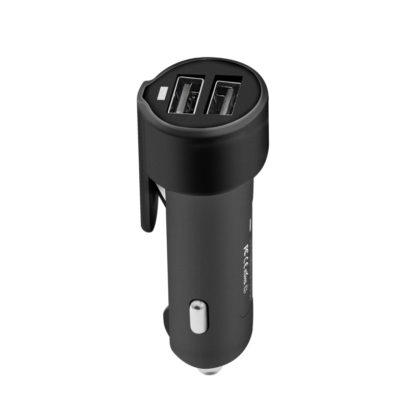 Doppelter Usb-kfz-ladeadapter, 3-in-1-notfallwerkzeug: Scheibenbrecher Und Gurtschneider