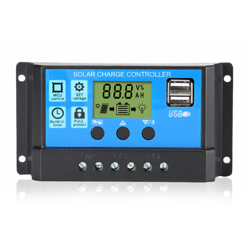 30a 12v/24v Solarladeregler Mit Automatischer Erkennung, Einstellbaren Pwm-parametern, Lcd-bildschirm, Zwei Usb-anschlüssen Und Optischem Timer-modus Für Die Hausautomation Von Beleuchtung.