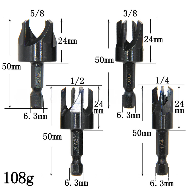 Set Mit 4 Schwarzen 4-zoll-sechskantbohrern Für Holzbearbeitung, Bohr- Und Schrumpfwerkzeug (4 Schwarze 4-zoll-sechskantbohrer [108 G])