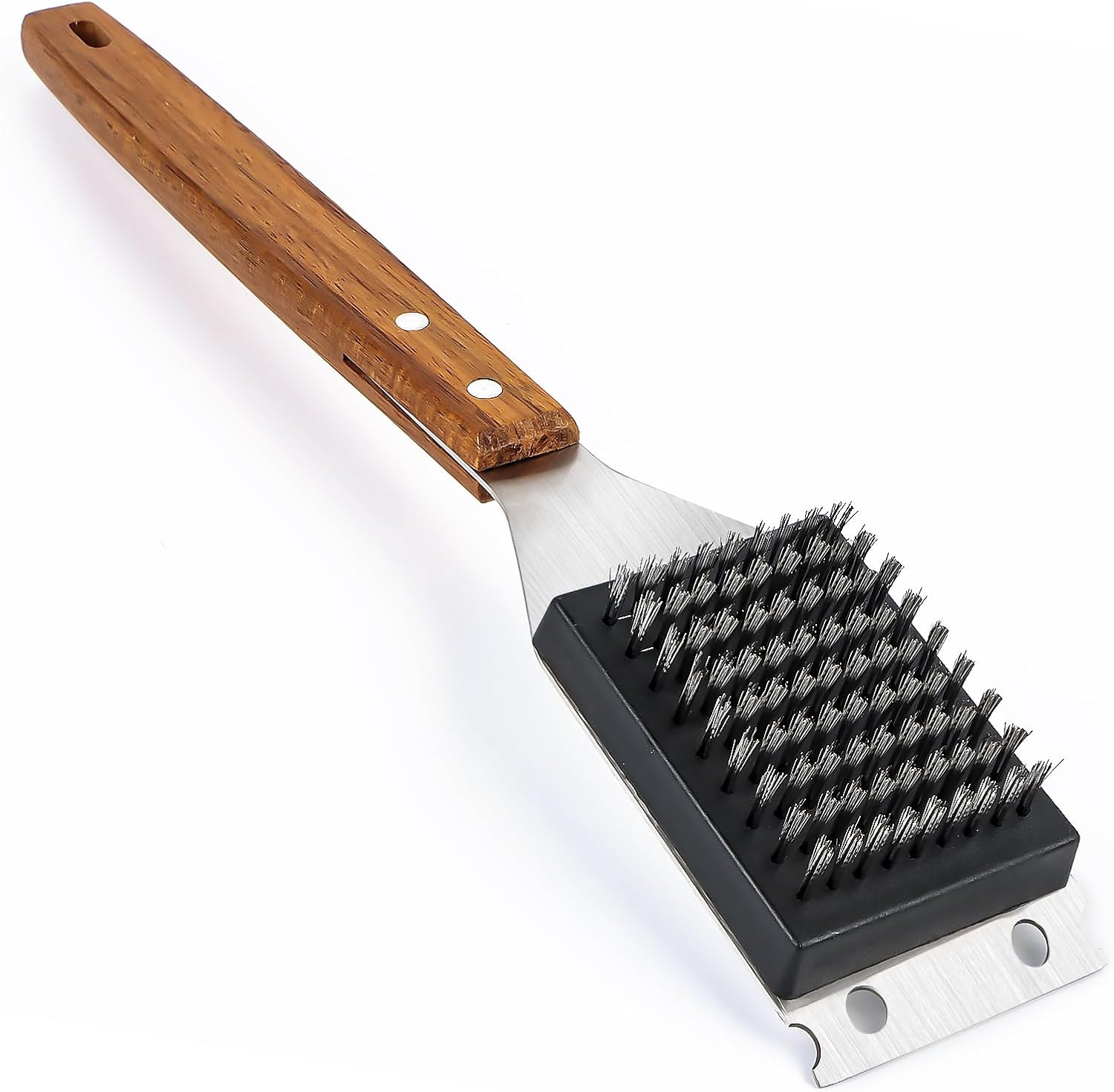 Brosse 2 En 1 Avec Manche En Bois, Idéale Pour Le Nettoyage Des Grils Électriques Et Des Barbecues.