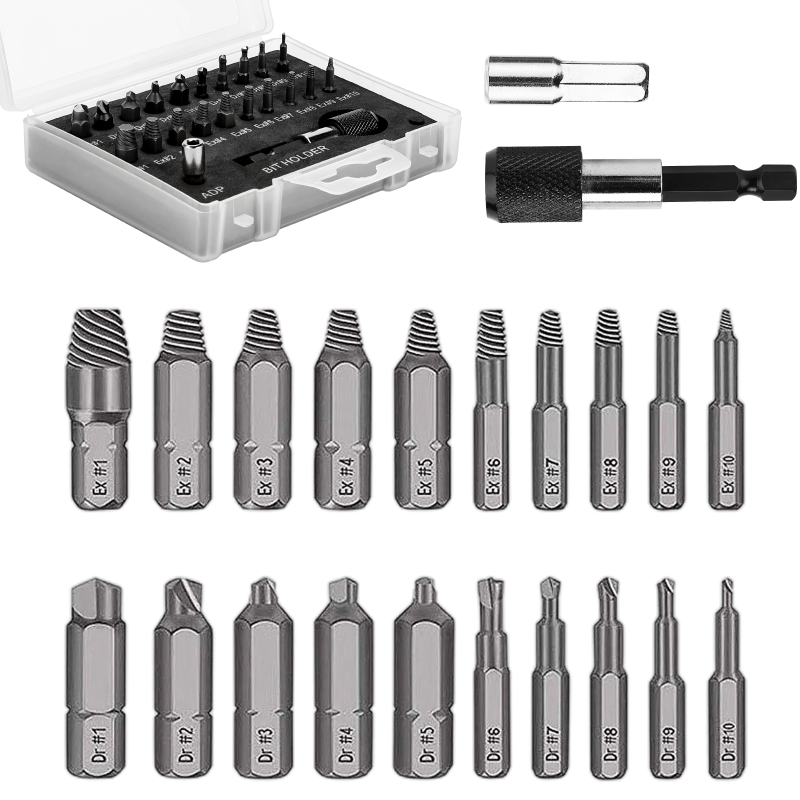22-teiliges Schraubenausdreher-set, Einfach Zu Bedienender Hss-schraubenausdreher, Mit Magnetischem Bithalter Und Steckschlüsseladapter.