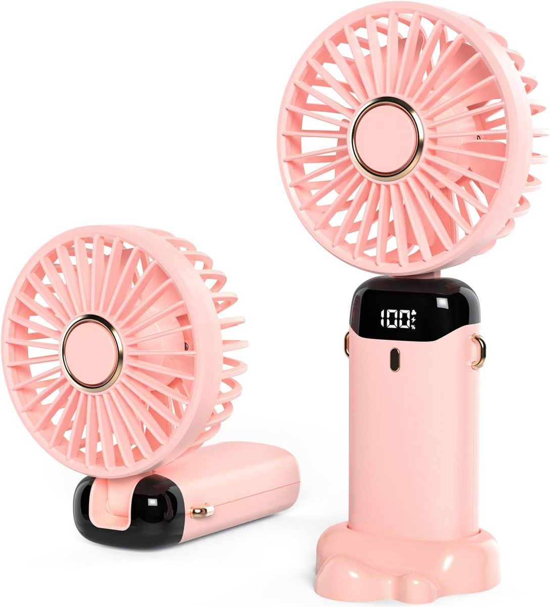 Wiederaufladbarer, Tragbarer Pinkfarbener Ventilator – Kabelloser Tischventilator – Ventilator Mit Handyhalterung – 5 Geschwindigkeitsstufen – Auf Tiktok Gesehen