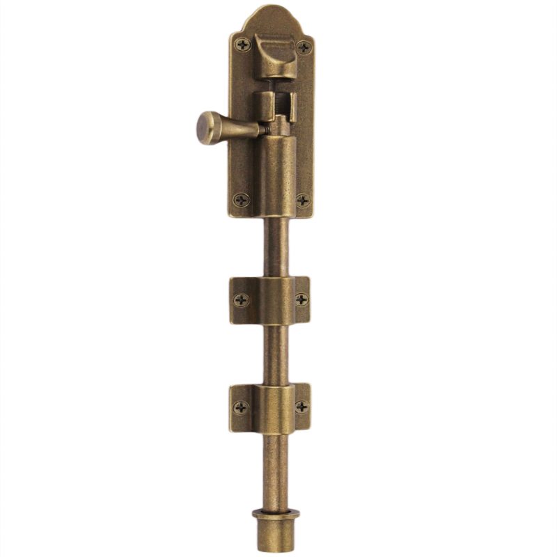 Antiker Türriegel Für Holztüren Und -fenster, Komplett Aus Kupfer, Dicker, Aufgesetzter Riegel Mit Kupferhülse, Bronzefarben, Ausführung Mit Langem Stift, 25 Cm Lang