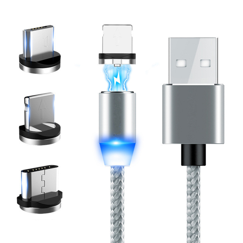 2 M Langes Magnetisches Datenkabel, Usb-schnellladefunktion, 3-in-1-multifunktions-ladekabel Für Mobiltelefone, Kompatibel Mit Micro-usb- Und Typ-c-anschlüssen, Mit Led-anzeige.