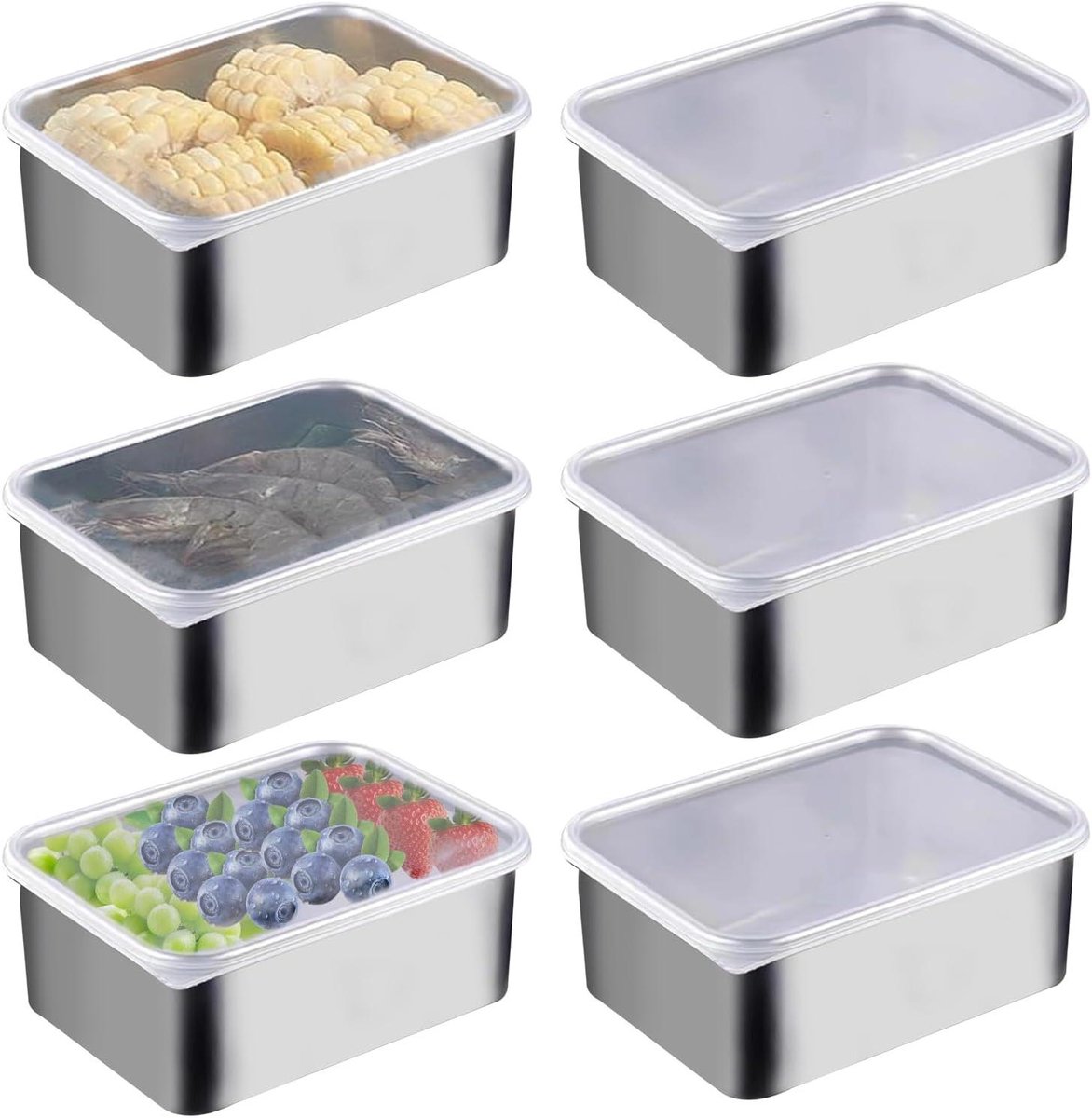 Set Aus 6 Edelstahl-aufbewahrungsbehältern Mit Deckel, Ideal Für Die Zubereitung Von Mahlzeiten Und Stapelbar, 13,5 X 10,5 X 5,5 Cm, Langlebig Und Luftdicht.