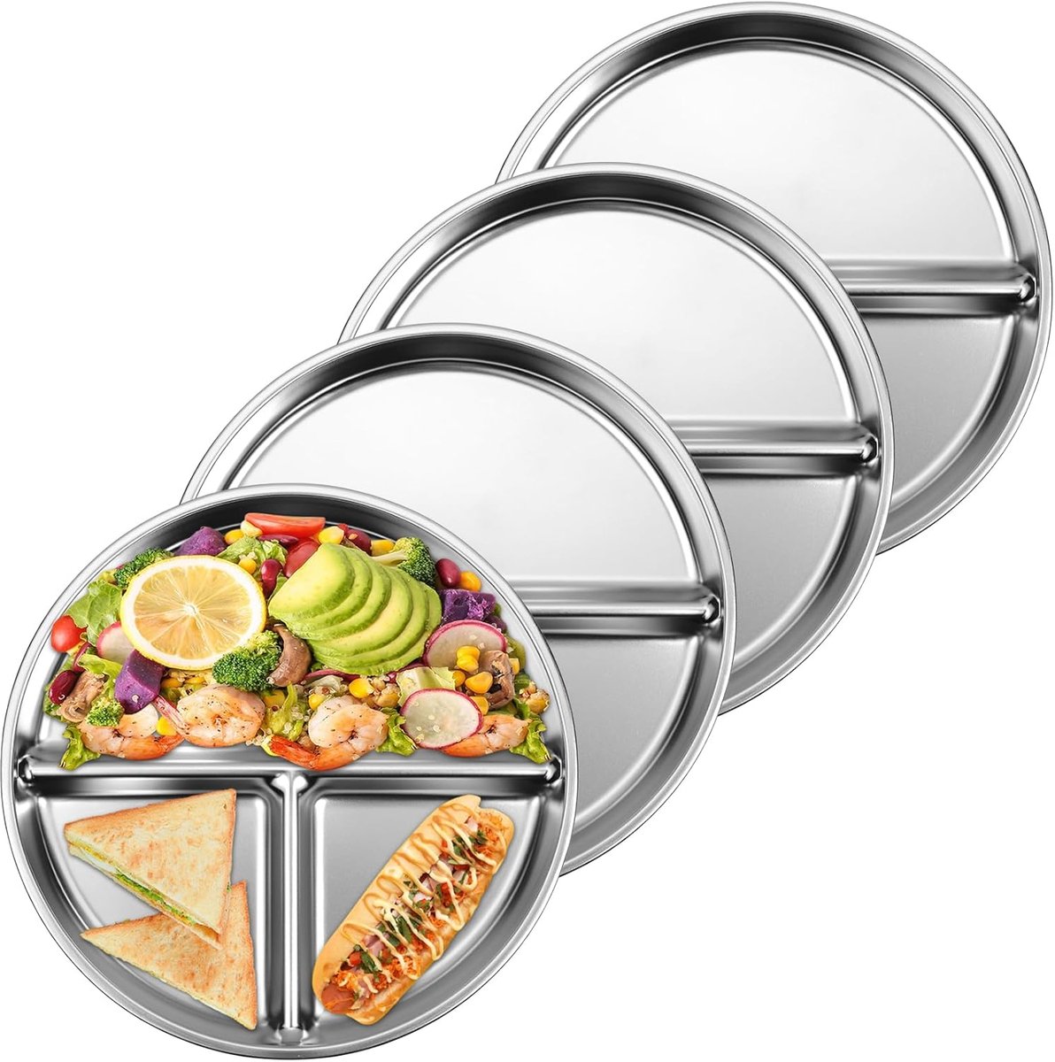 4er-set Edelstahl-kinderteller – Portionierteller Für Erwachsene – Unterteilter Teller – Speiseteller – Geschirr – Unzerbrechliche Speiseteller – Gesunde Wahl – Für Erwachsene, Kinder, Camping – 20 Cm