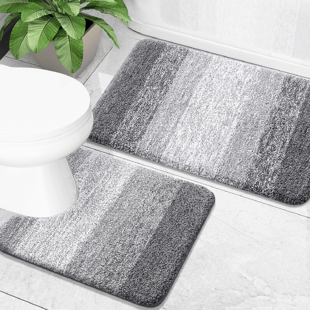 Set Mit 2 Mikrofaser-badematten – Rutschfeste Duschmatte – Waschbar – 61 X 41 Cm + 61 X 51 Cm – Grau