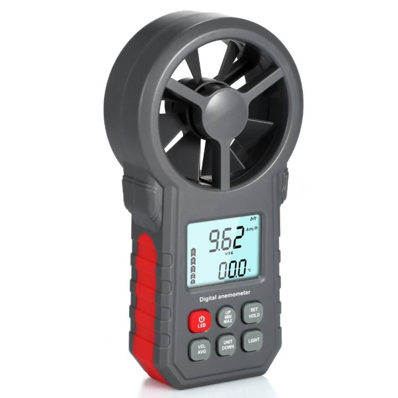 Professionelles Digitales Lcd-anemometer Mit Integrierter Taschenlampe. Misst Windgeschwindigkeit, Luftgeschwindigkeit Und Lufttemperatur.