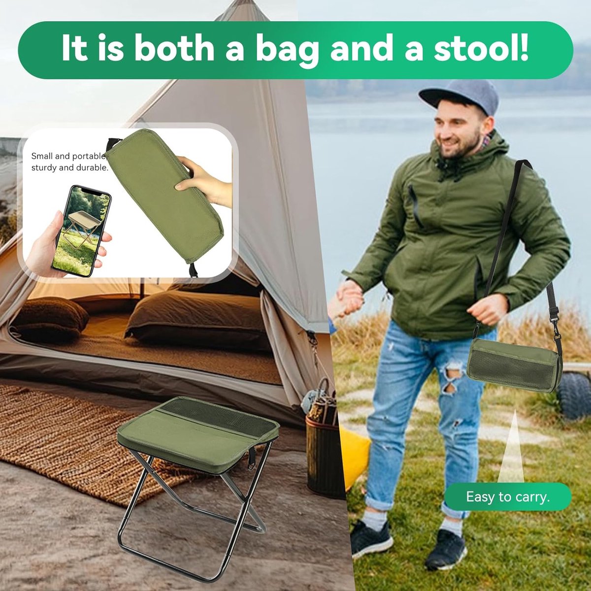 Faltbarer Campingstuhl – Ultraleicht Und Faltbar – Tragbar Und Leicht – Rucksack-falthocker Mit Verstellbarem Schultergurt – Tragbarer Falthocker