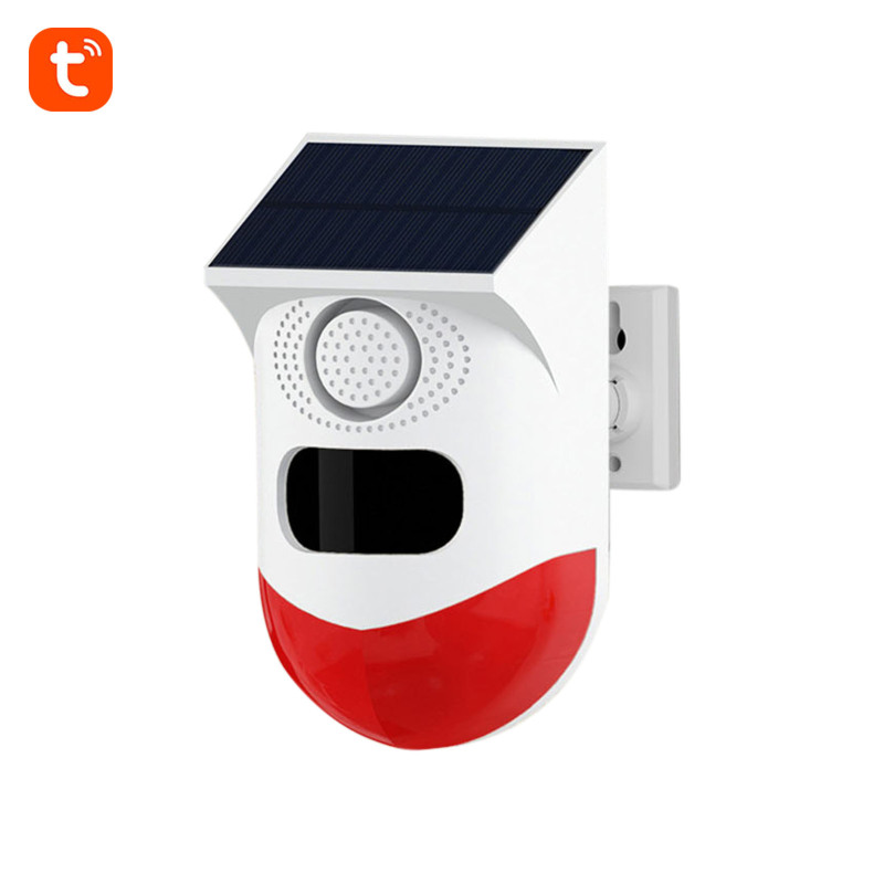 Tuya Wifi Solarbetriebener Drahtloser Infrarot-bewegungsmelder Mit Blitzsirene Und 120-db-alarm, Wasserdicht, Pir-sensor