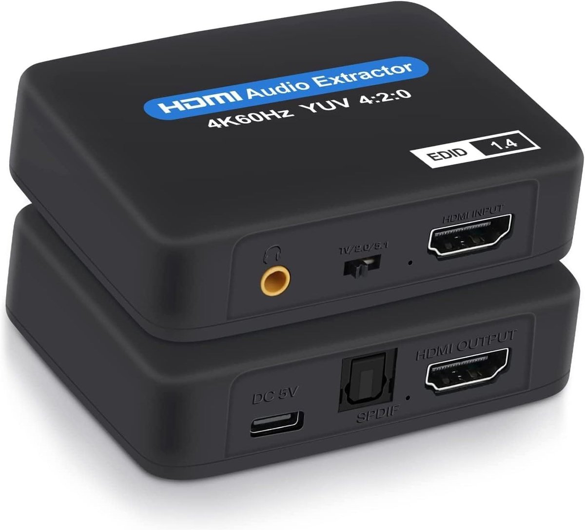 Hdmi 2k/4k Audio-extraktor – 1 Stück – Audio-konverter – Usb-kabel Inklusive – Toslink Optischer Audioausgang (spdif) + 3,5-mm-audioausgang – Mit Netzteil – Schwarz