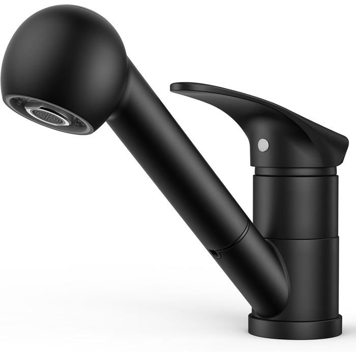 Schwarze Küchenarmatur, Küchenmischbatterie Mit Ausziehbarem Brausekopf, Edelstahl, Einhebelmischer, 360° Drehbarer Griff, Geeignet Für Einlocharmaturen.