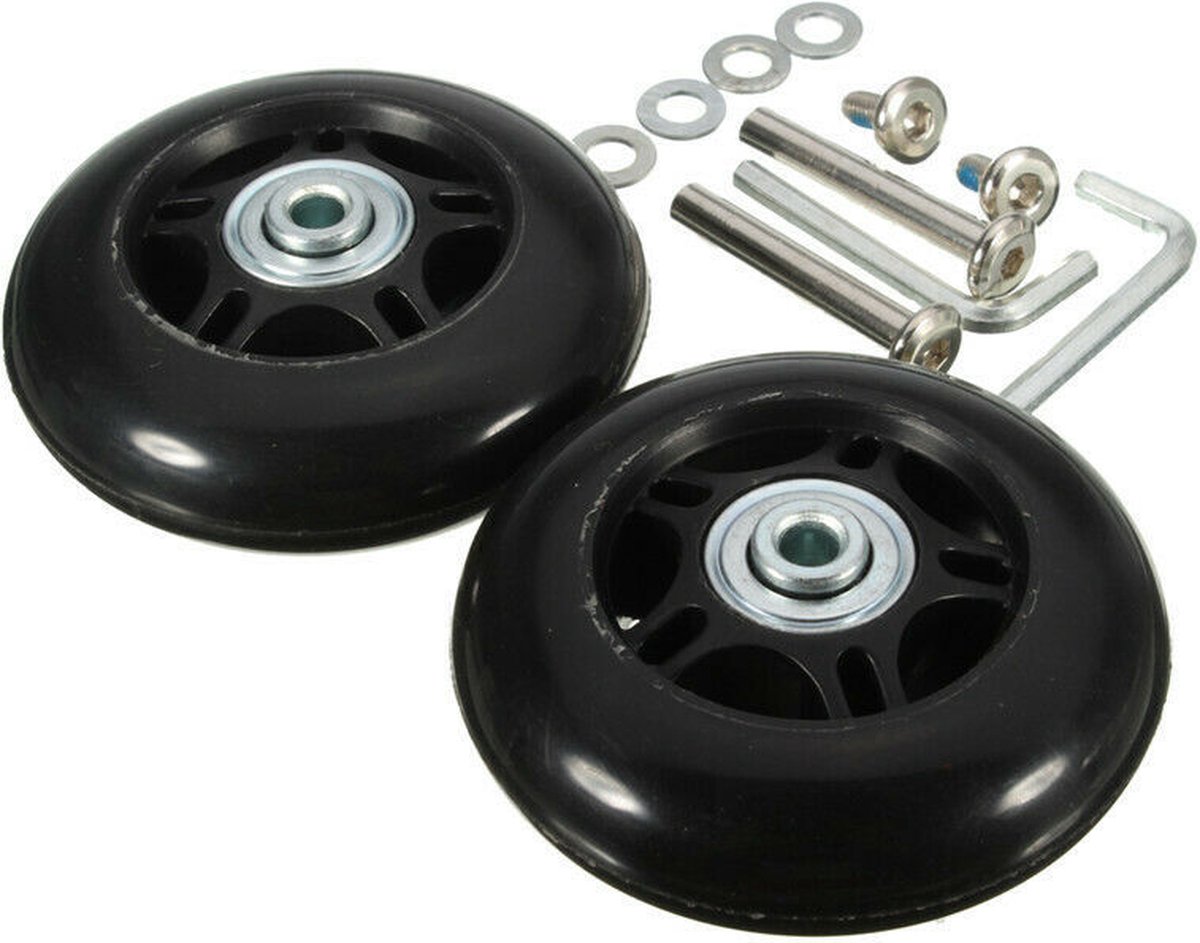 Set Mit 2 Ersatz-kofferrollen, Gummirädern, Lagern, Reparaturset, 70 Mm X 24 Mm, Ersatzrollen, Koffer, Rollen, Gepäckrollen, Mit Schrauben, Schwenkrollen, Austauschset