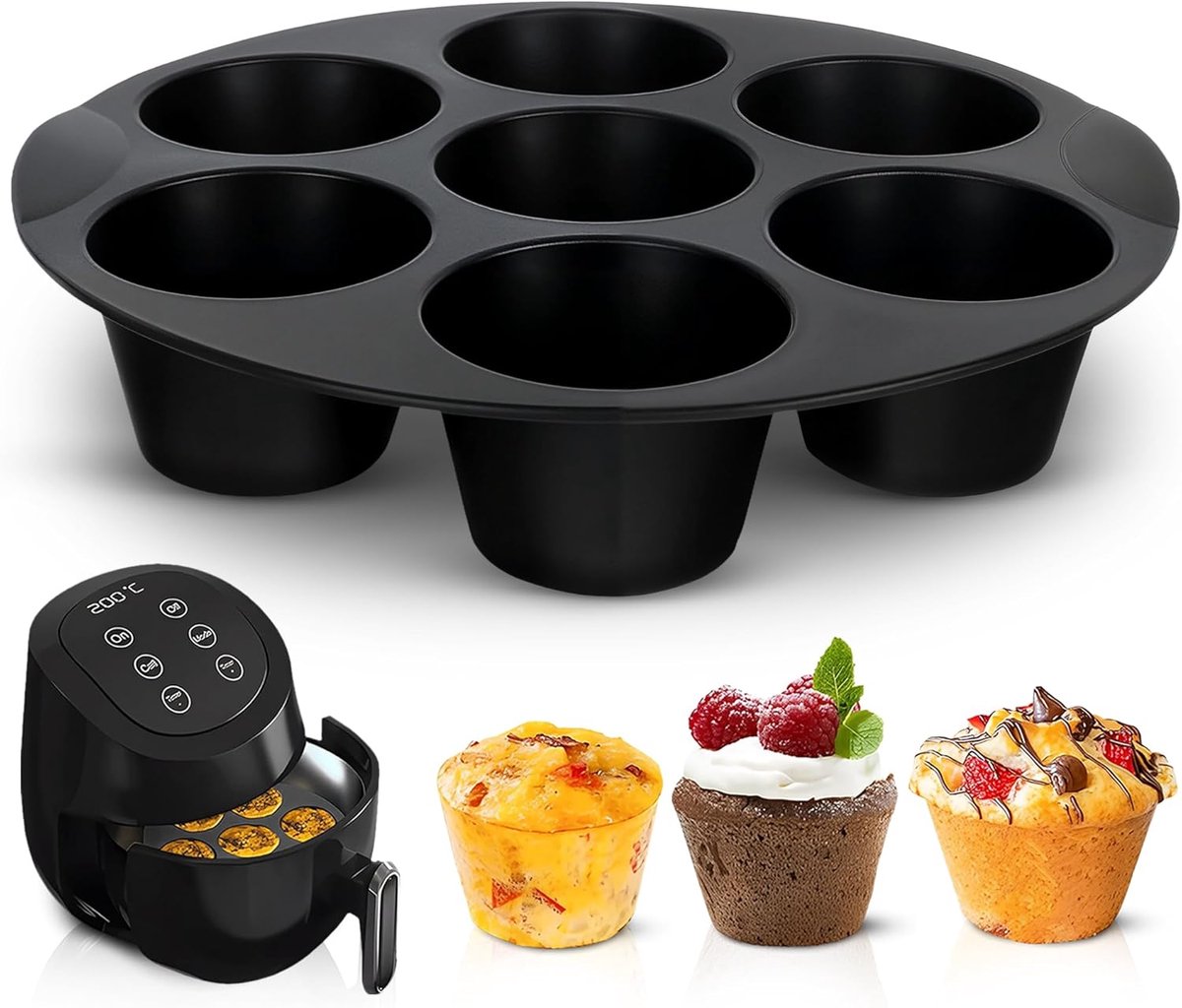 Silikon-backform Mit 7 Mulden – 20 Cm – Antihaftbeschichtung – Bpa-frei – Geeignet Für Heißluftfritteuse Und Backofen
