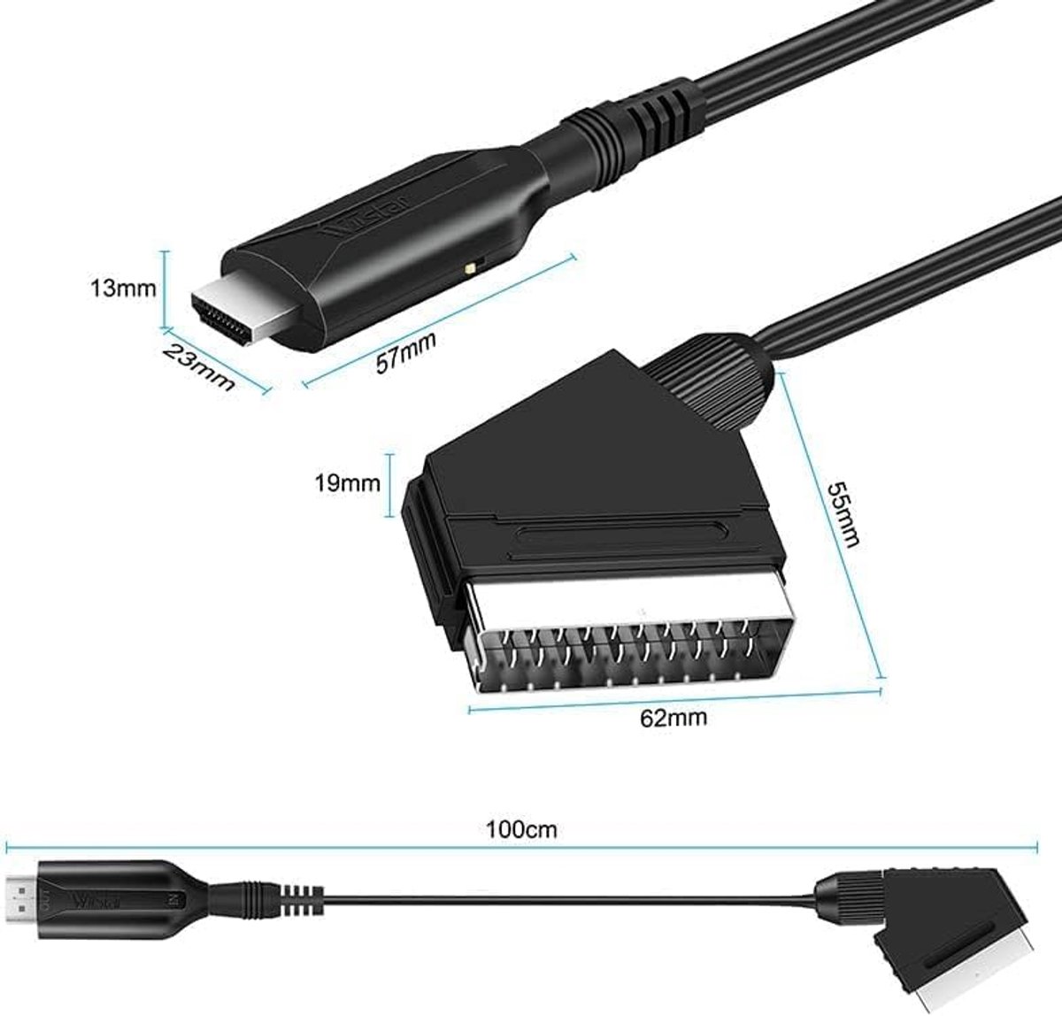 Hdmi-zu-scart-adapter – Konverter – Videoadapterkabel – Plug & Play – Hdmi-adapter – Mit Usb-netzteil – Schwarz