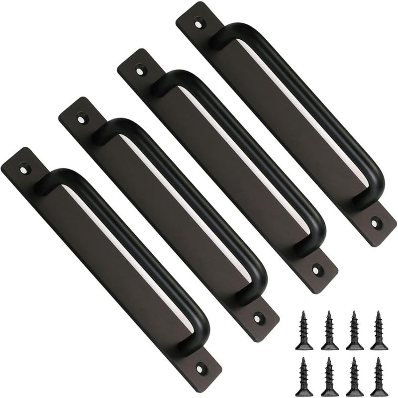 Set Mit 4 180 Mm Langen Scheunentürgriffen Aus Aluminiumlegierung, Moderner Stil, Für Schrank- Oder Holztüren (schrauben Inklusive), Schwarz.