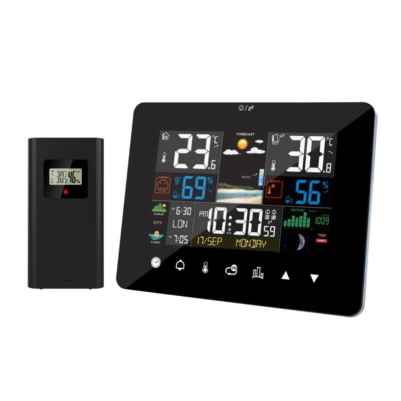 Wetterstation Für Sonnenaufgang Und Sonnenuntergang, Multifunktionswecker, Thermometer, Hygrometer, Touchscreen, Drahtloser Außensensor