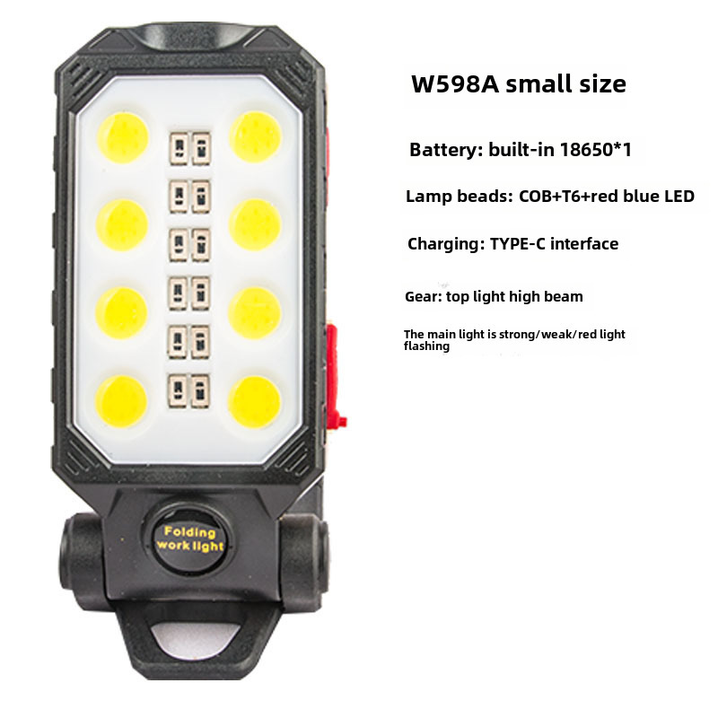 Cross-border New Cob W599 Multifunktionale Arbeitsleuchte, Inspektionsleuchte, Usb-wiederaufladbare Taschenlampe Mit Magnet Und Betriebsanzeige (w598a 1200 Ma)