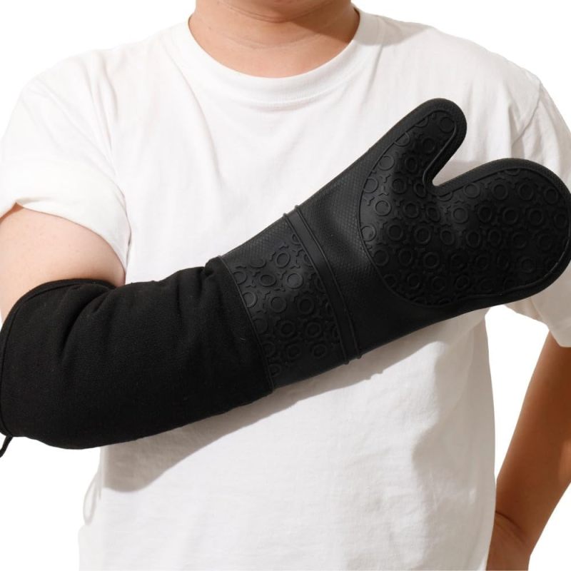 Hitzebeständige Und Feuerfeste Silikon-isolierhandschuhe, 2er-pack, 50 Cm, Schwarz