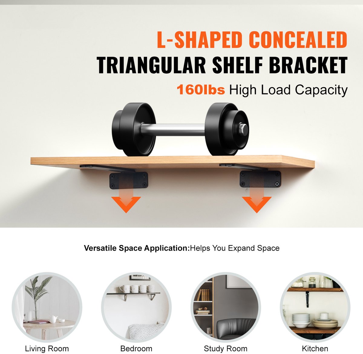 Wandregal-montagehalterungen – L-förmige Halterungen – Abmessungen: 310 X 100 X 45 Mm – Stahl, Stärke: 5 Mm – Maximale Traglast: 72,6 Kg – 6er-pack – Mattschwarz