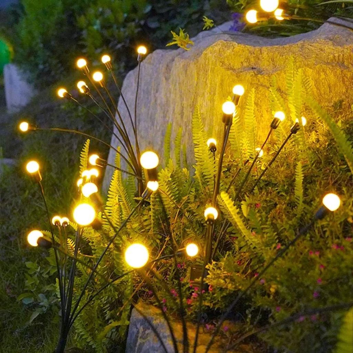 Solar-gartenleuchten – 2 Stück – 6 Leds – Stimmungsbeleuchtung – Glühwürmchen-effekt – Solarbetrieben – Wasserdicht – Pflanzbare Strahler