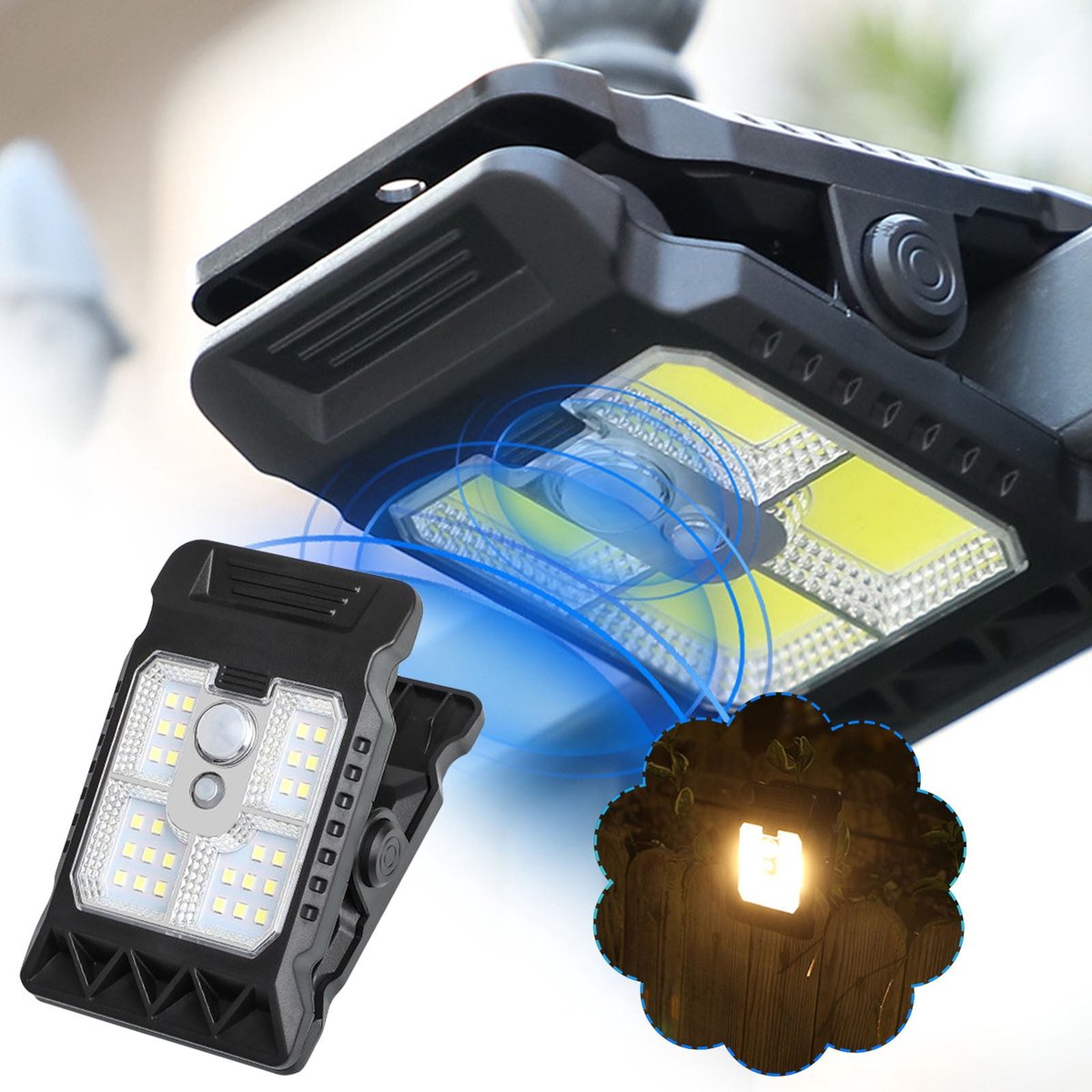Solar-klemmleuchte – Solar-gartenleuchte – Led-leuchte Mit Sensor – Außenbeleuchtung – Bewegungs- Und Lichtsensor – Ipx4 – Schwarz
