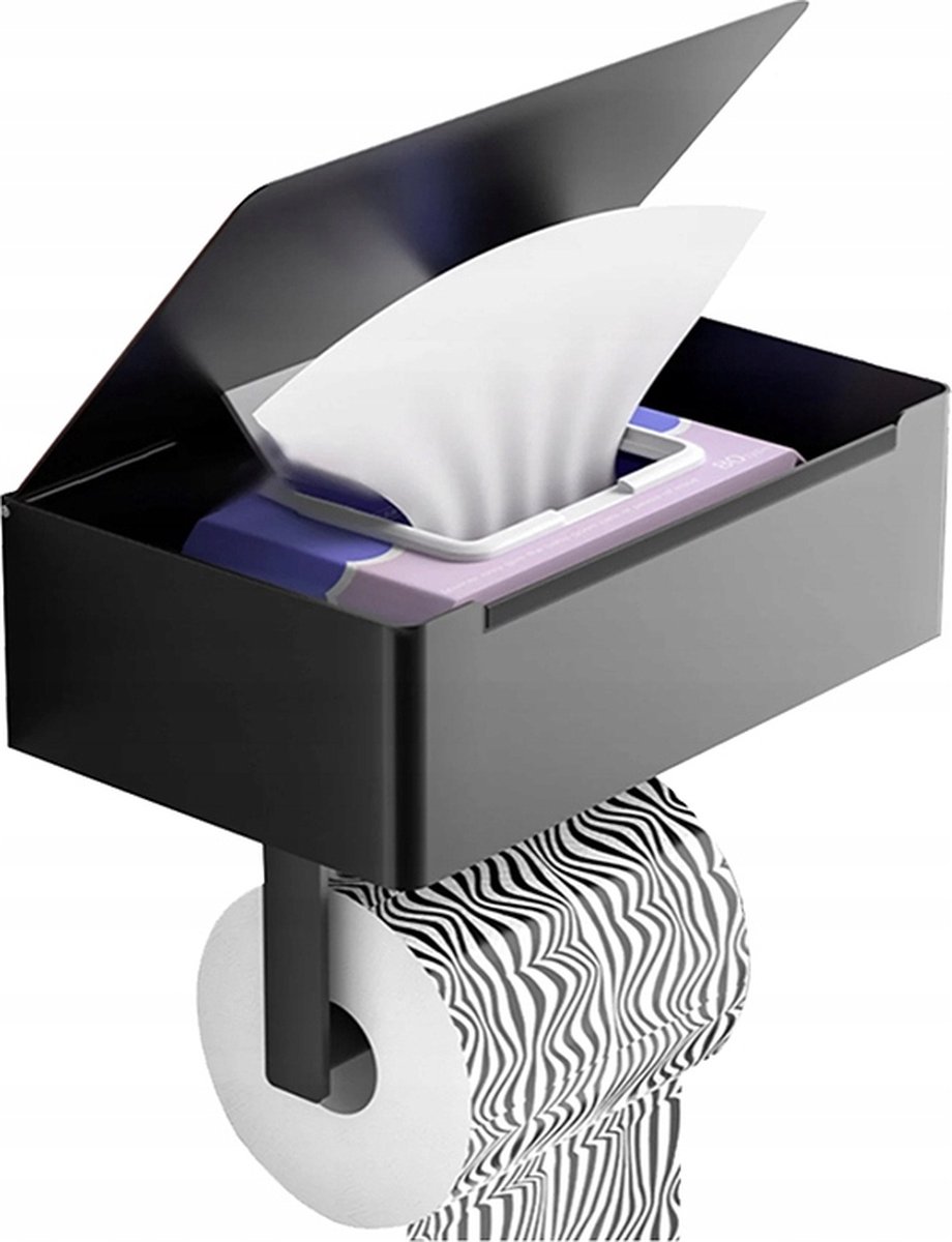 Toilettenpapierhalter Mit Ablage Und Tablett – Schwarz – Selbstklebend / Mit Endkappen / Ohne Endkappen – Toilettenpapierhalter