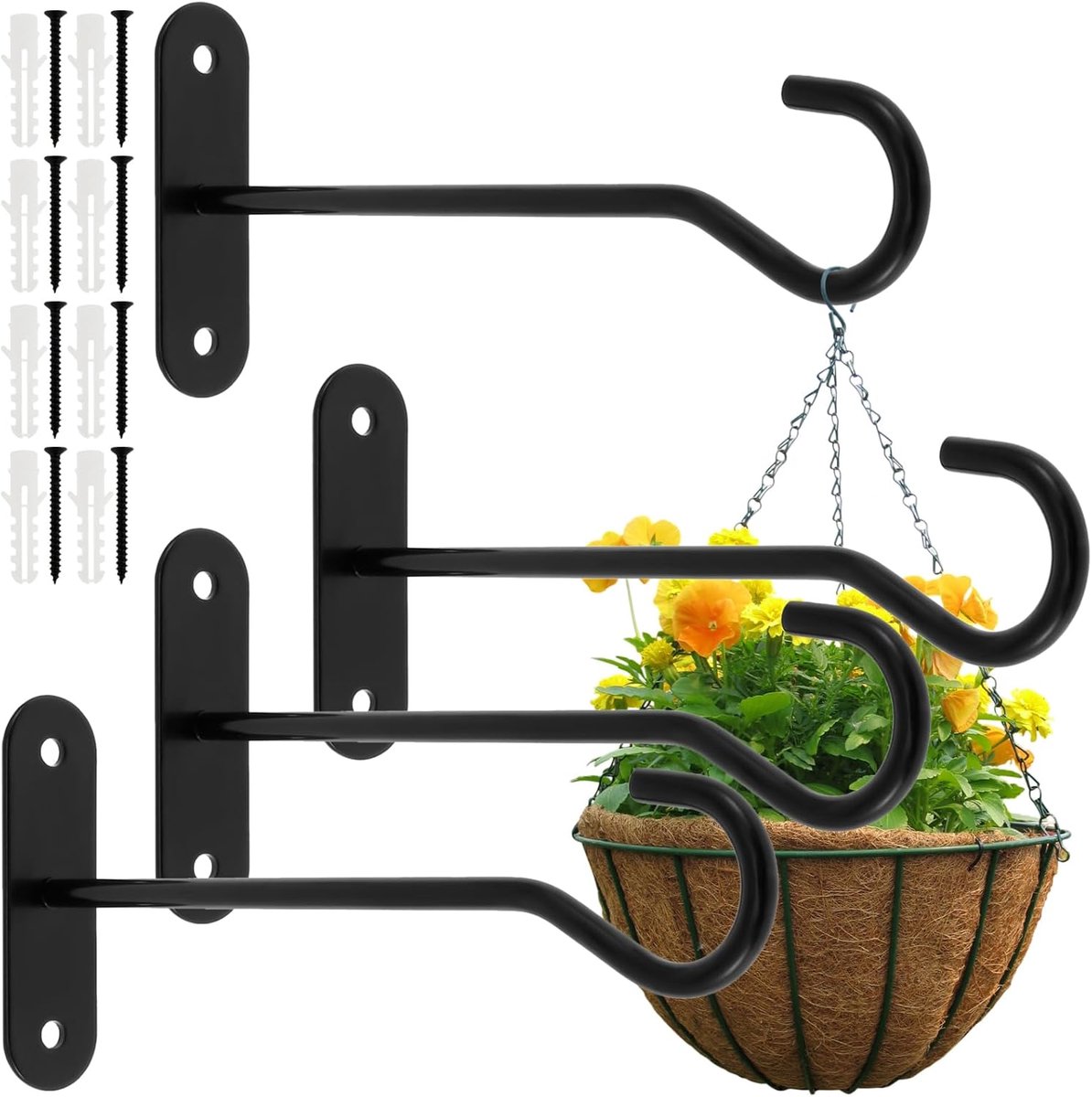 4er-set Wandhaken, 15 Cm – Tragkraft 13,6 Kg – Inkl. Schrauben – Für Pflanzen/pflanzgefäße – Außenbereich