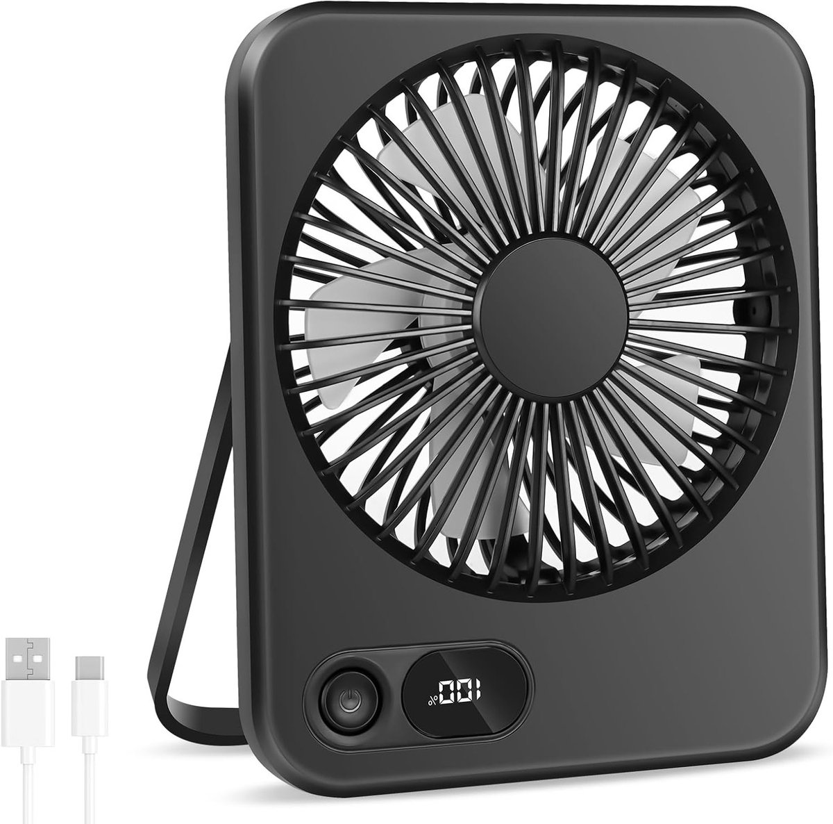 Yyv Usb-tischventilator, Wiederaufladbarer Usb-c-tischventilator, Mini-tischventilator, Tragbar, Faltbar, Leise, Mit Led-anzeige, Leistungsstarke Kühlung, 180° Verstellbar, Kleiner Ventilator Fürs Bür