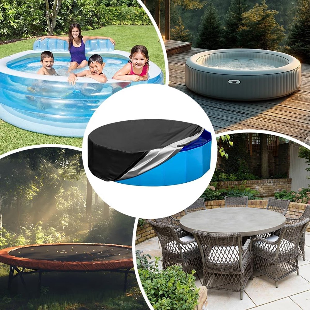 Schwimmbadabdeckung – 160 X 30 Cm – Tragbar Und Rund – Faltbar – Aus Oxford-gewebe – Mit Kordelzug – Schützt Vor Laub – Staub- Und Wasserdicht – Geeignet Für Kinder Und Haustiere Im Pool