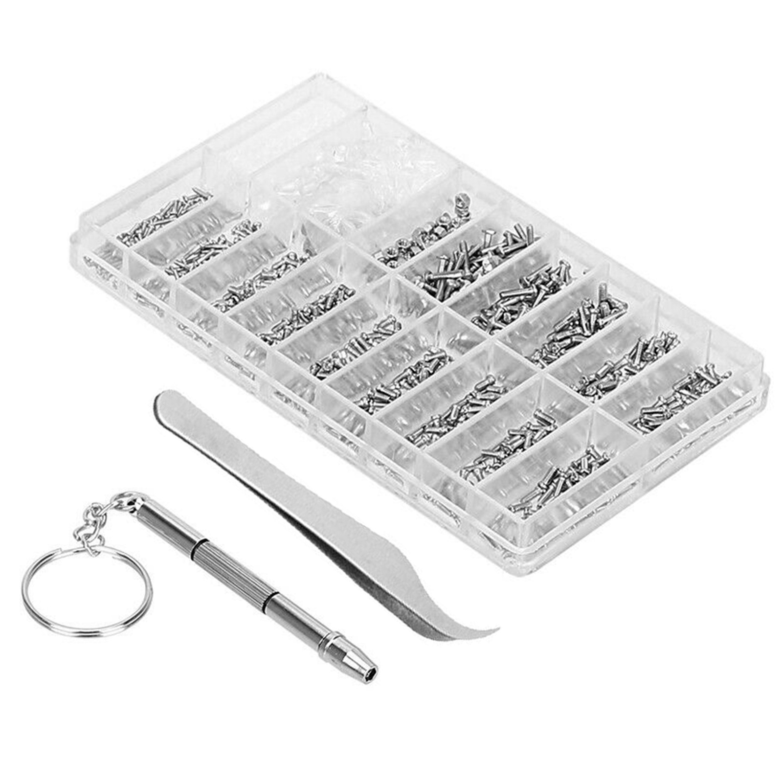 Brillenreparaturset Mit Passendem Aufbewahrungsetui, 1000 Schrauben Und Unterlegscheiben, Schraubendreher Und Mikropinzette. Ideal Zur Reparatur Von Uhren Und Brillen.
