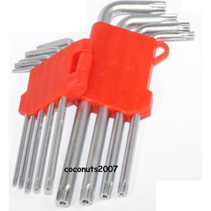 Ein Satz Von 9 Torx-schlüsseln, Sechskantaufnahme, Größen T10-t50, Aus Chrom-vanadium-stahl, Hochkorrosionsbeständig, Geeignet Für Autos, Fahrräder Und Motorräder.