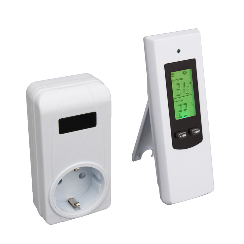 Kabelloses Heimthermostat Mit Integriertem Stecker, Heiz- Und Kühlmodus, Temperatureinstellung (°c Oder °f), Grün Hintergrundbeleuchtetem Lcd-bildschirm Mit Alarmfunktion Bei Niedriger Und Hoher Tempe