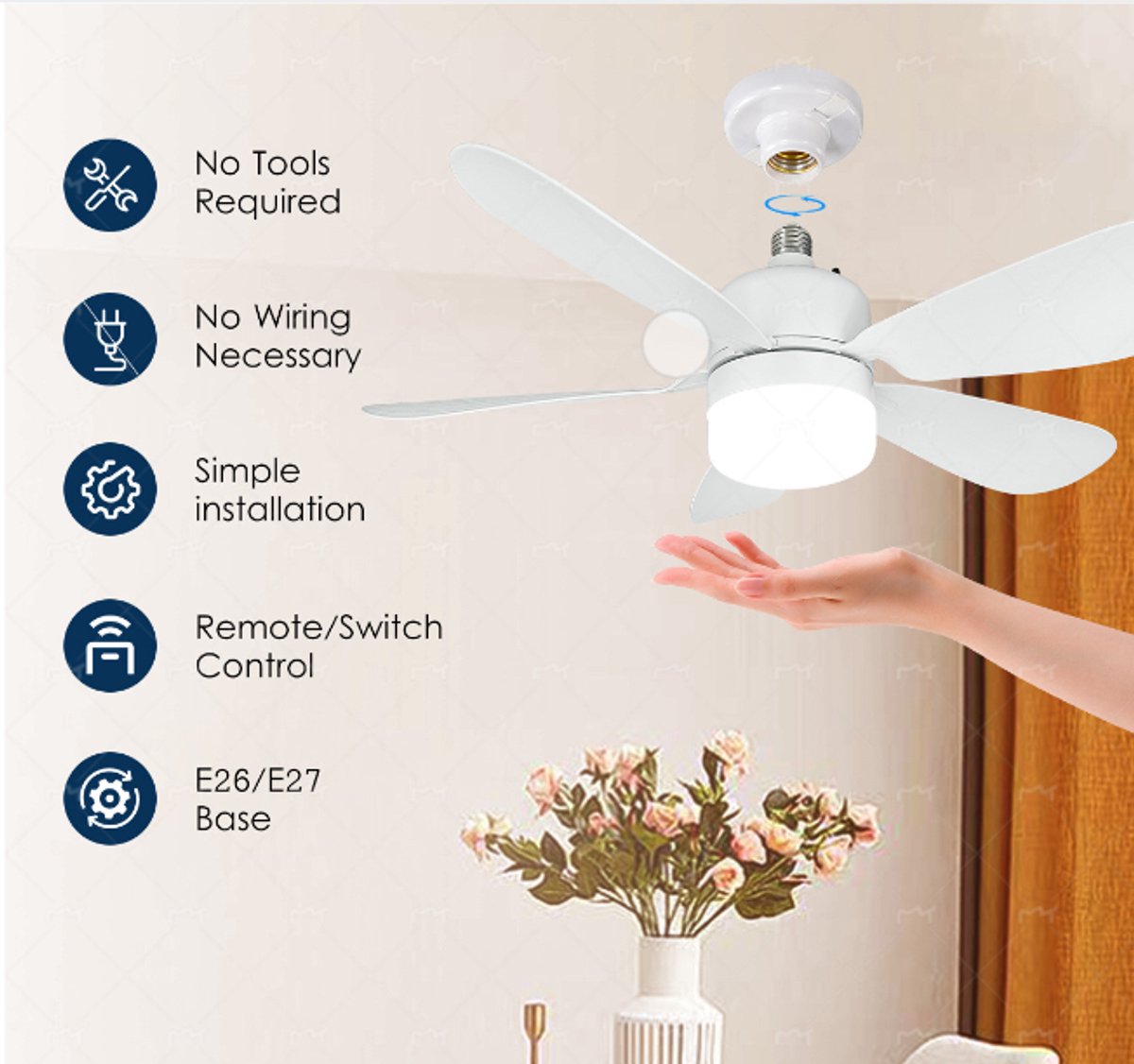 Deckenventilator Mit Fernbedienung Und Leuchte – Schraubventilator Mit Dimmfunktion – Dreifarbige Deckenleuchte Für Schlafzimmer, Wohnzimmer, Küche, Garage Und Esszimmer – Weiß – 52 X 17 Cm