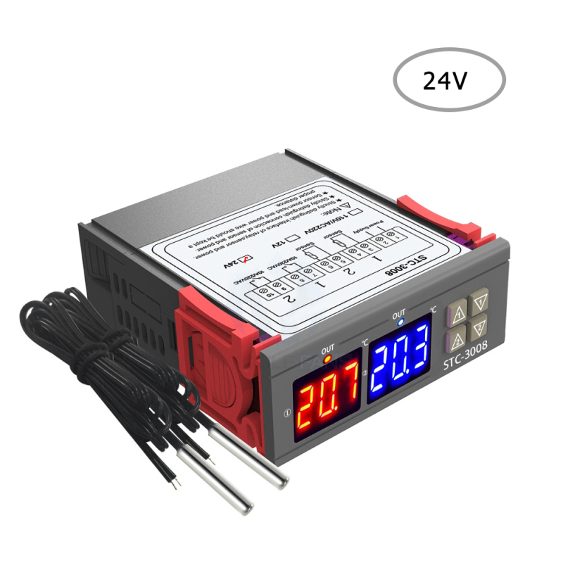 Thermostat Mit Zwei Digitalen Displays, Temperaturregler Mit Zwei Ntc-sonden, Heizsonde Und Zwei 24v-relaisausgängen.