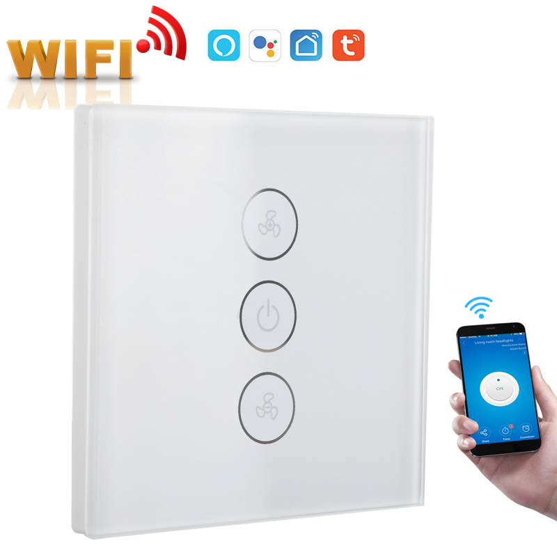 Intelligenter Wlan-lüfterdimmer Mit Drahtloser Zeitschaltuhr Und Sprachsteuerung Per App Für Tuya 110-240v 50/60hz (weiß)