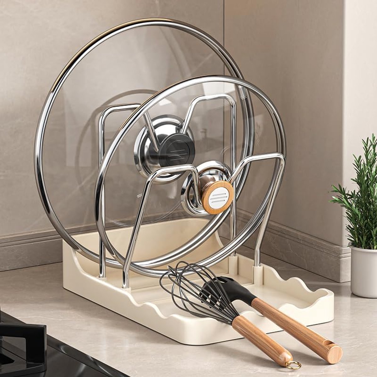 Topfdeckelhalter – Deckelhalter – Küchenorganizer – 2-in-1 Multifunktional – Edelstahl – Platzsparend – Küchenzubehör – Mit