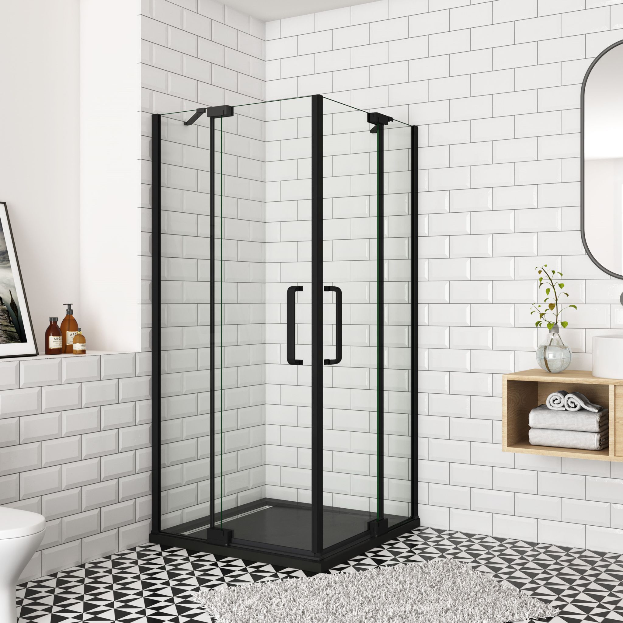 100x90x195cm 8mm Nano Esg Schwarze Drehtür Eckeinstieg Duschabtrennung Duschkabine Dusche