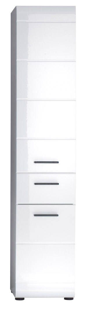 Ebuy24 - Skingloss Bad Hochschrank 2 Türen, 2 Schublade Weiß, Weiß Hochglanz.