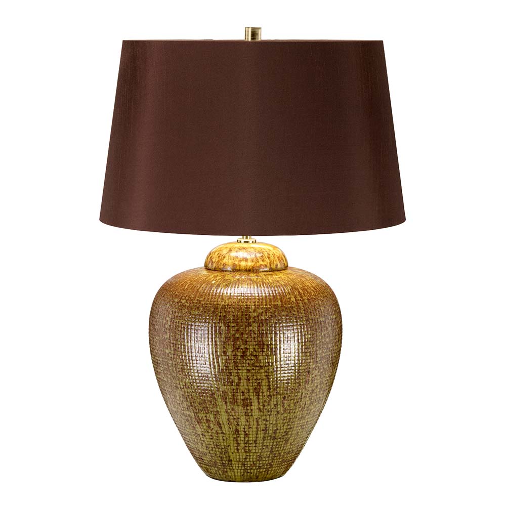 Tischlampe Schreibtischlampe Beistelllampe Keramik Messing H 63,5 Cm Grün-braun