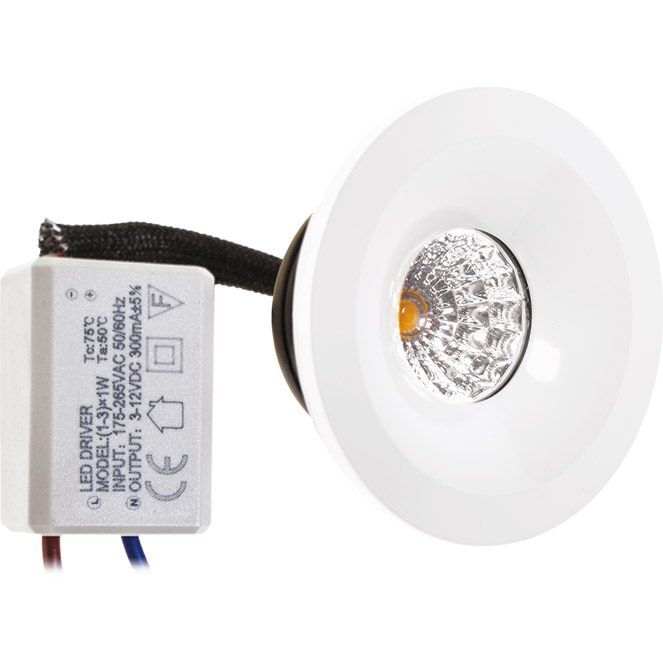 Downlight Centimo Rund Festes Einbaudownlight 1x1w Led 65lm 4000k Al.0,3xd.5cm White