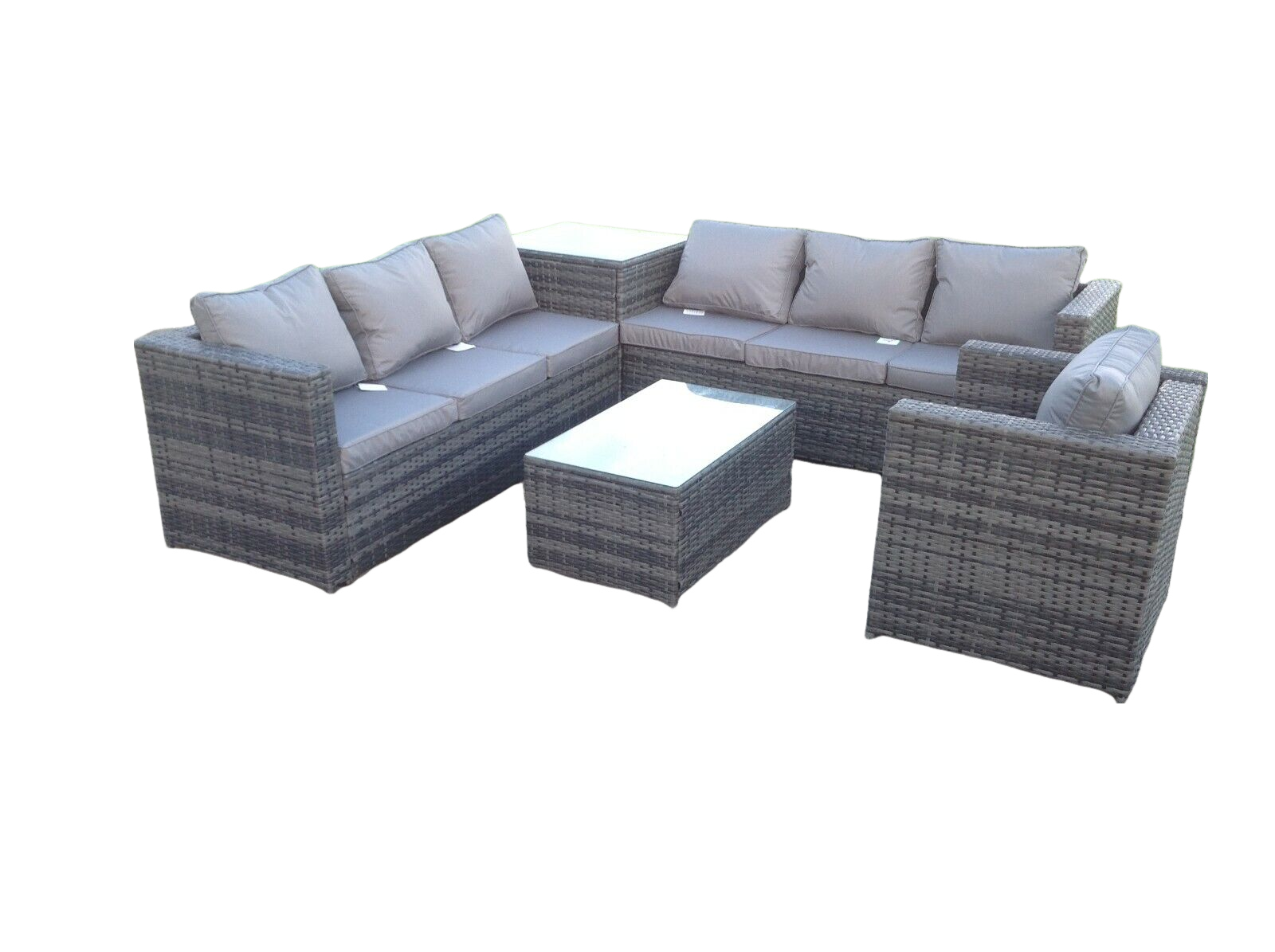 Grau Rattan Sofa Garten Möbel Rechteckiger Couchtisch Set Patio Mit Kissen Mit Stuhl - Fimous
