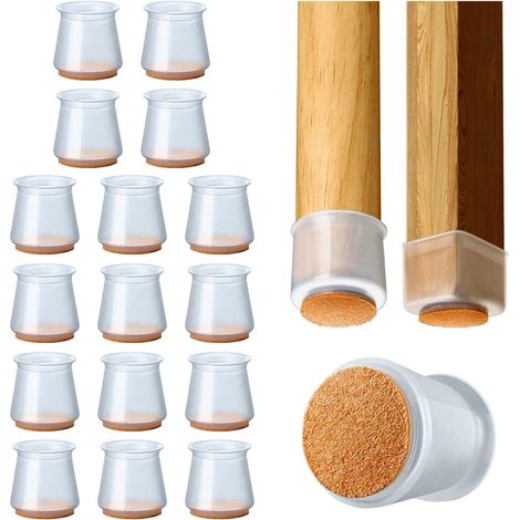 16 Stück Silikon-stuhlbeinschoner Mit Filz, Stuhlgleiter Für Runde Stuhlbeine, Stuhlbeinkappen Zum Schutz Vor Geräuschen Und Kratzern - Transparent (breite 3,0-4,5 Cm)