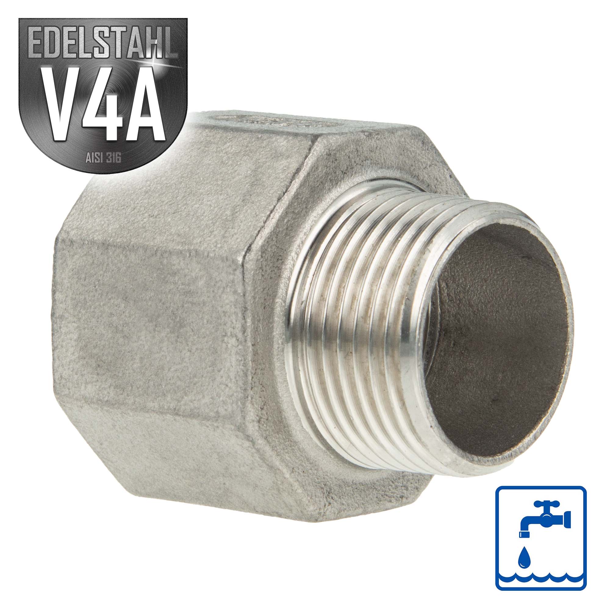 Es Reduktions-muffe Edelstahl V4a (aisi 316), Ig X Ag, Typ 246, 2 1/2 X 2 Zoll
