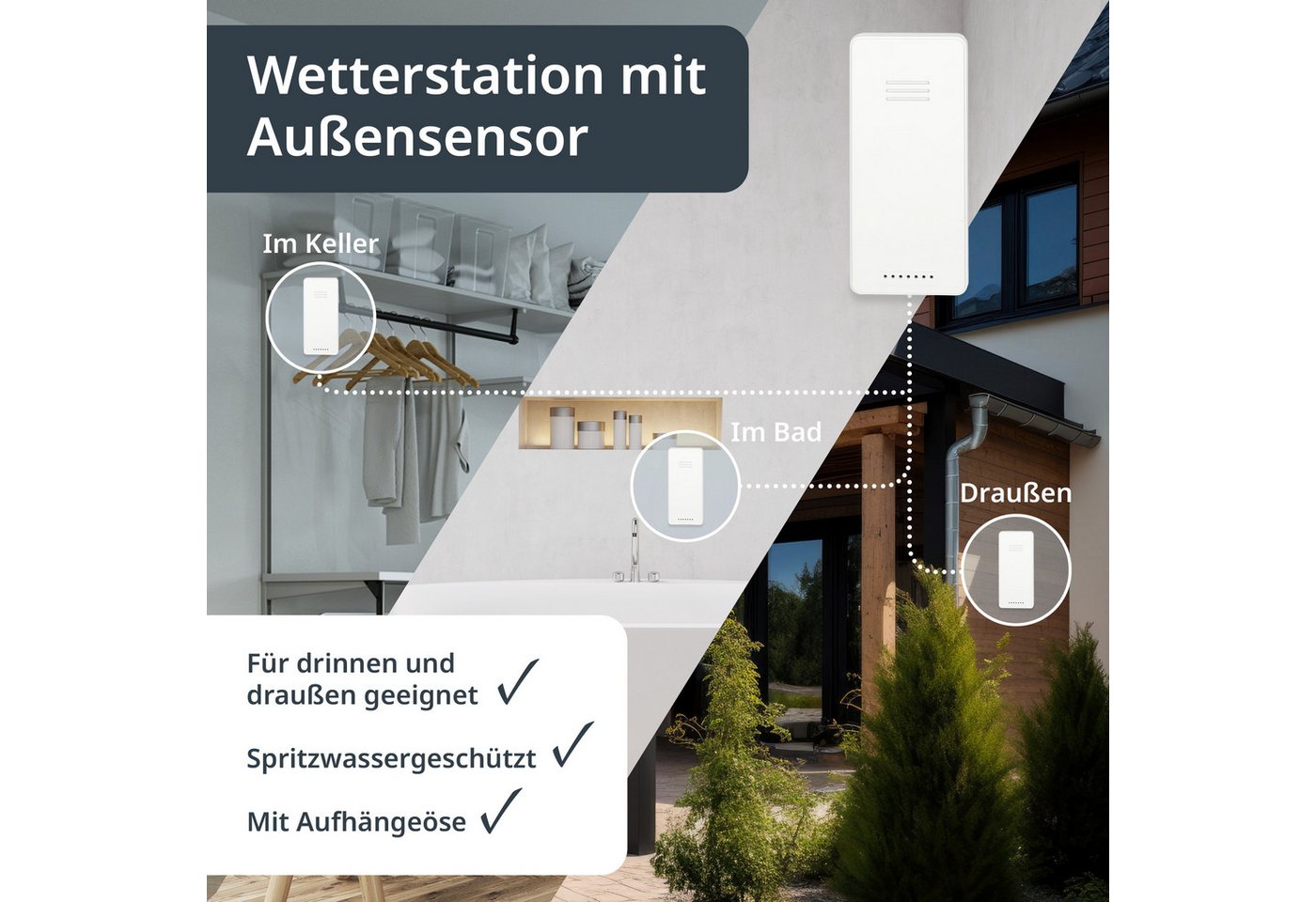 Elektronische Wetterstation, 13 X 4 X 8,5 Cm, Schwarz / Ade