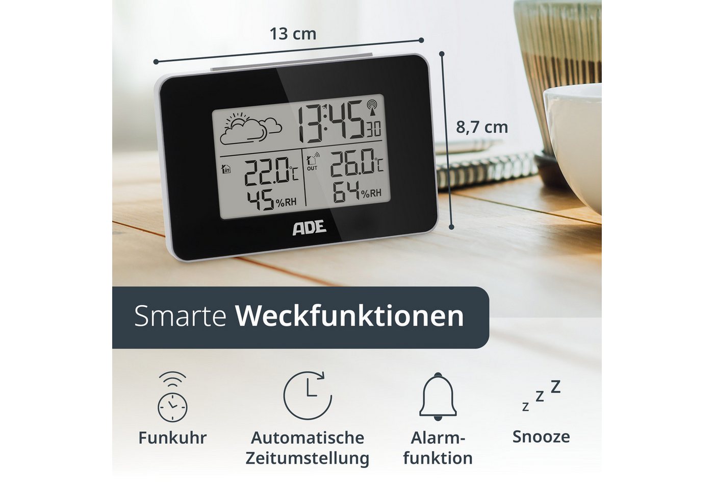 Elektronische Wetterstation, 13 X 4 X 8,5 Cm, Schwarz / Ade Bild 3