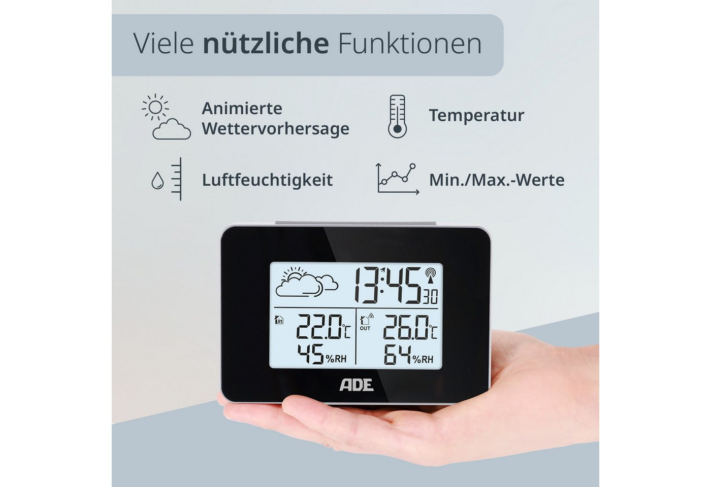 Elektronische Wetterstation, 13 X 4 X 8,5 Cm, Schwarz / Ade Bild 4